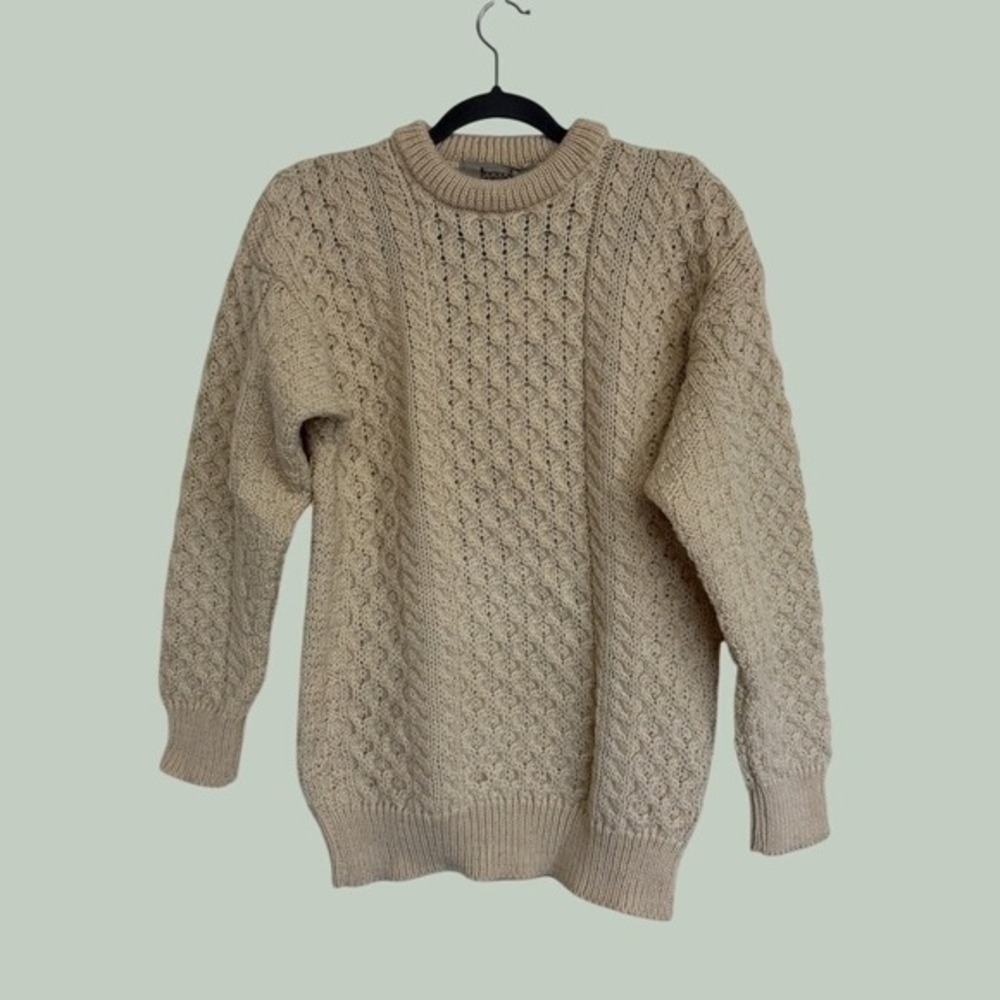 Aran Sweater Market New Medium Heavyweight Irish Merino Wool Cable Chunky Knit